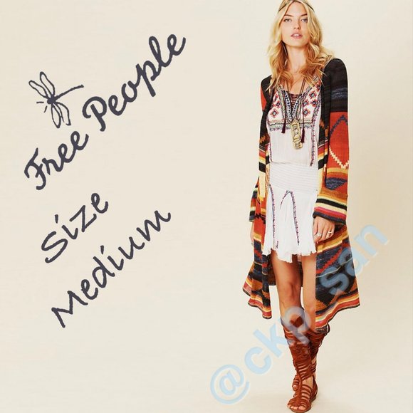 Free People Long Pattern Hooded Cardi Size M - Picture 1 of 12
